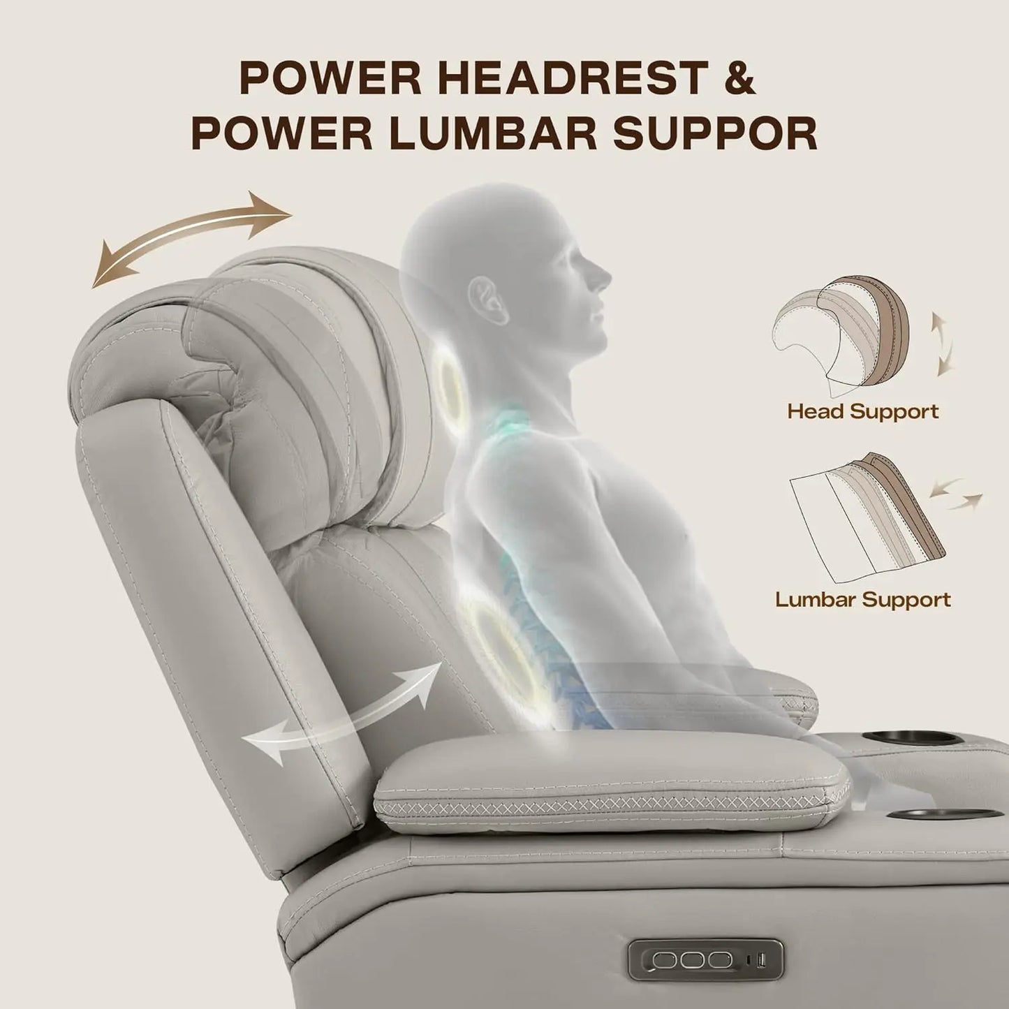 Super Zero Gravity Recliner Chair, Oversized Genuine Leather Electric Recliner W Power Adjustable Headrest & Lumbar, Customized