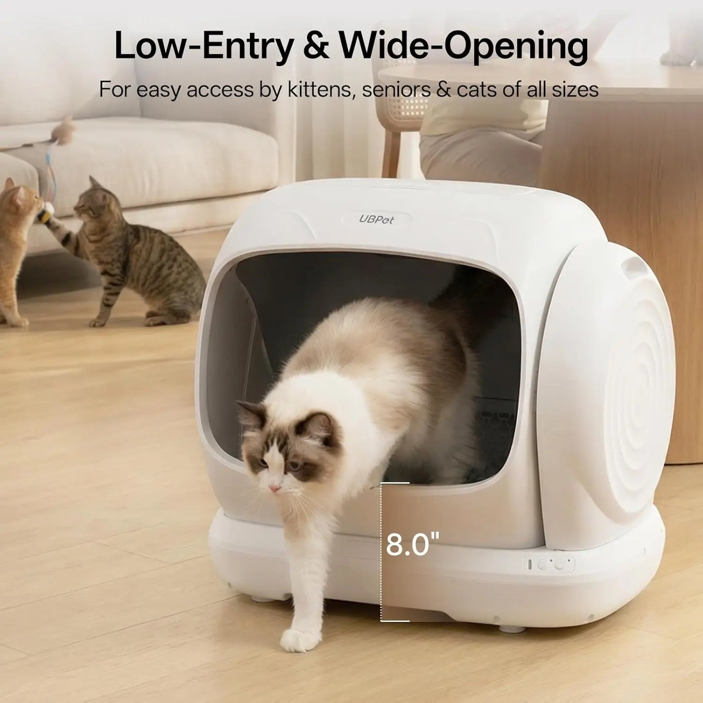 Extra Large Smart Self Cleaning Litter Box, 106L, App Control, Odor Control, Safety Sensor & Low Entry for Multi Cat, Custom