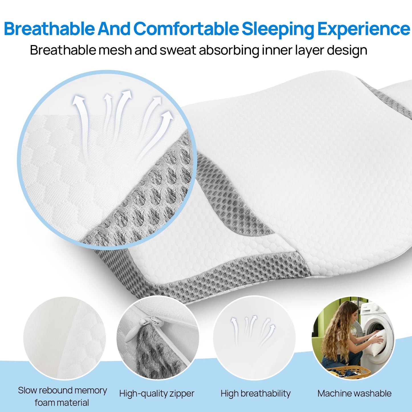 JHK Queen Size Memory Foam Cervical Neck Pillow Ergonomic Support Contour for Side with Arm Rest Slot and Ice Silk Pillowcase