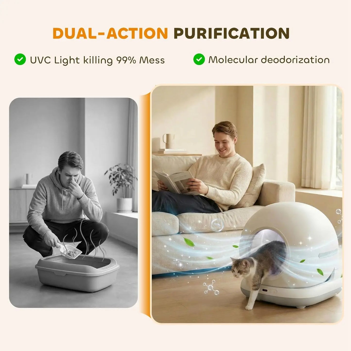 Extra Large 72L Self Cleaning Litter Box, App & 2.4G WiFi, Odor & Noise Control, Safety Sensors, Deodorant Gel, Mat & Bag,Custom