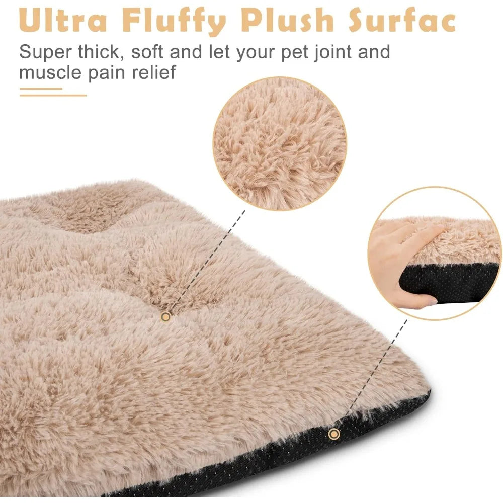 joejoy large dog bed crate pad, deluxe plush washable dog beds fulffy soft kennel pad anti-slip pet sleeping mat for extra large