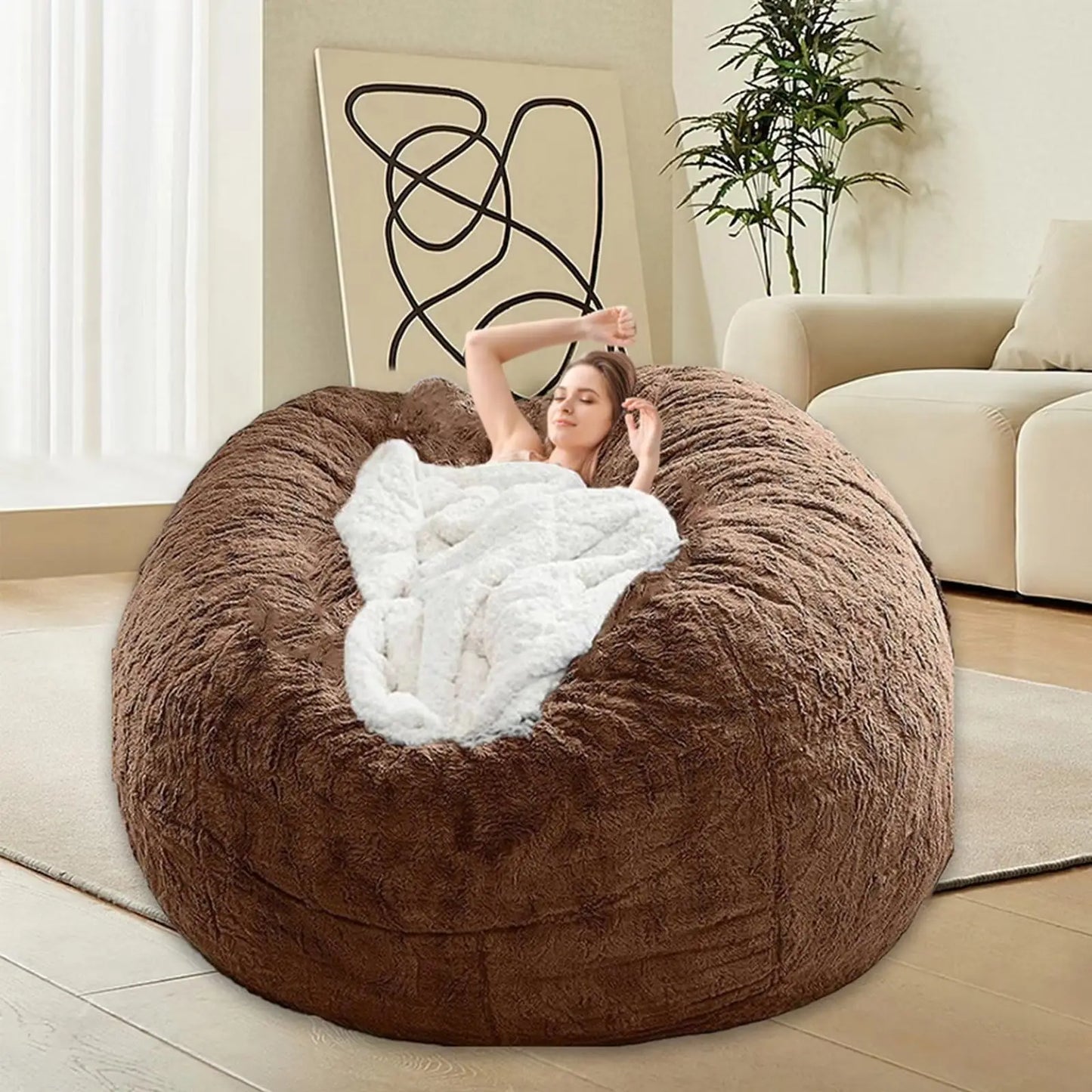 Bean Bag Chair for Adults Kids Without Filling Comfy Fluffy Giant Round Beanbag Lazy Sofa Cover for Reading Chair Floor C