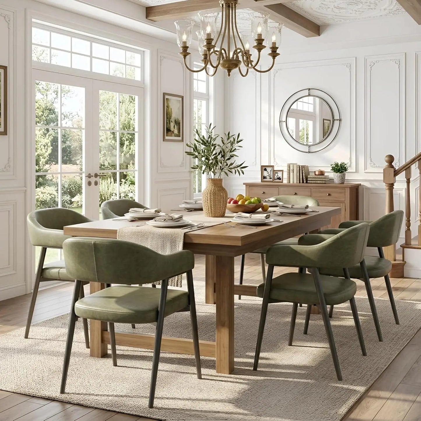 Faux Leather Dining Chairs 6pcs Mid-Century Barrel Arms Metal Legs Open Back Kitchen Dining Room Custom