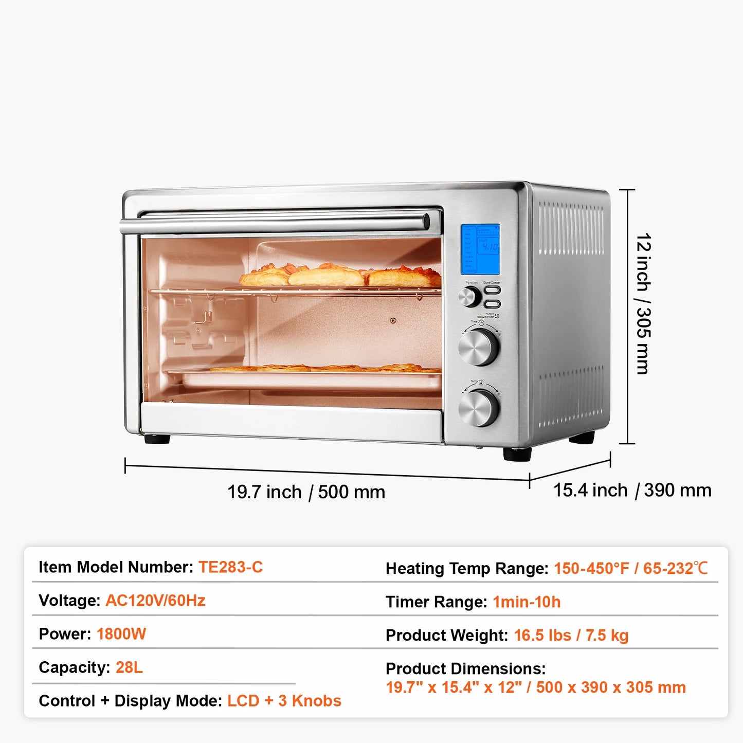 SucceBuy 10-IN-1 Convection Oven 28L Multifunctional Conventional Oven Countertop 4-Tier Toaster with Front Glass Door for Home