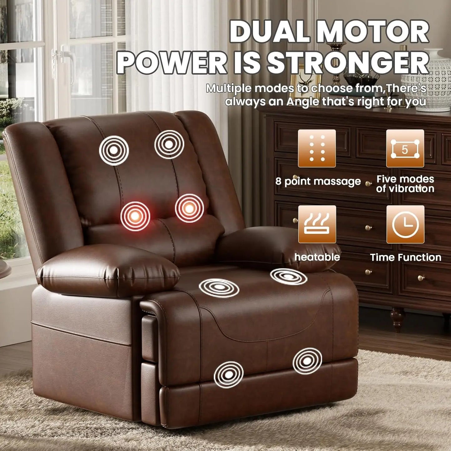 Large Dual Motor Power Lift Recliner Chair with Massage and Heat for Elderly People, Infinite Position,USB Ports, Customized