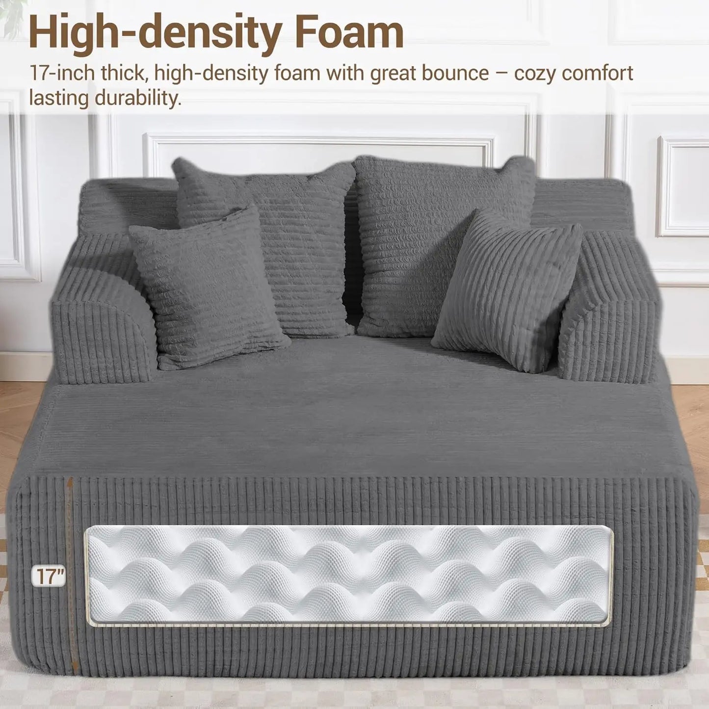 58" Oversized Boneless Chair, Corduroy Lounge Chaise Chair Indoor Sleeper Sofa Bed with Arms and 4 Pillows, No, Customized