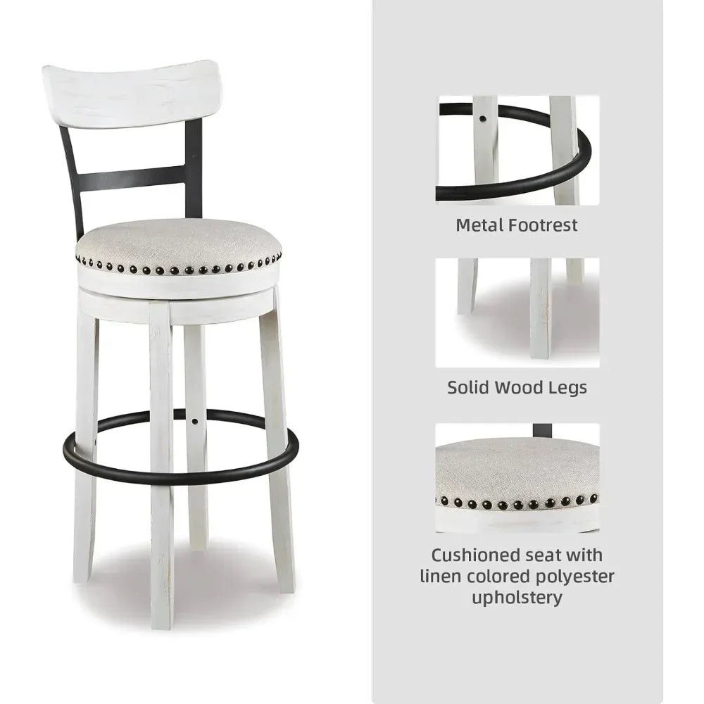 valebeck 30" modern swivel pub height barstool, whitewash