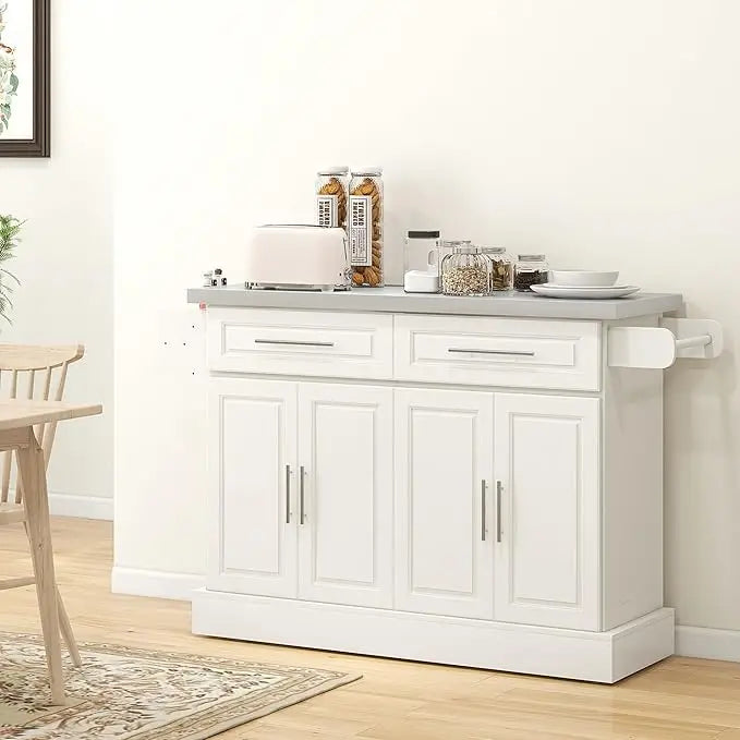 Rolling Kitchen Island Cart with Wheels, Portable Island Table for Kitchen with Stainless Steel Top, Adjustable Shelves