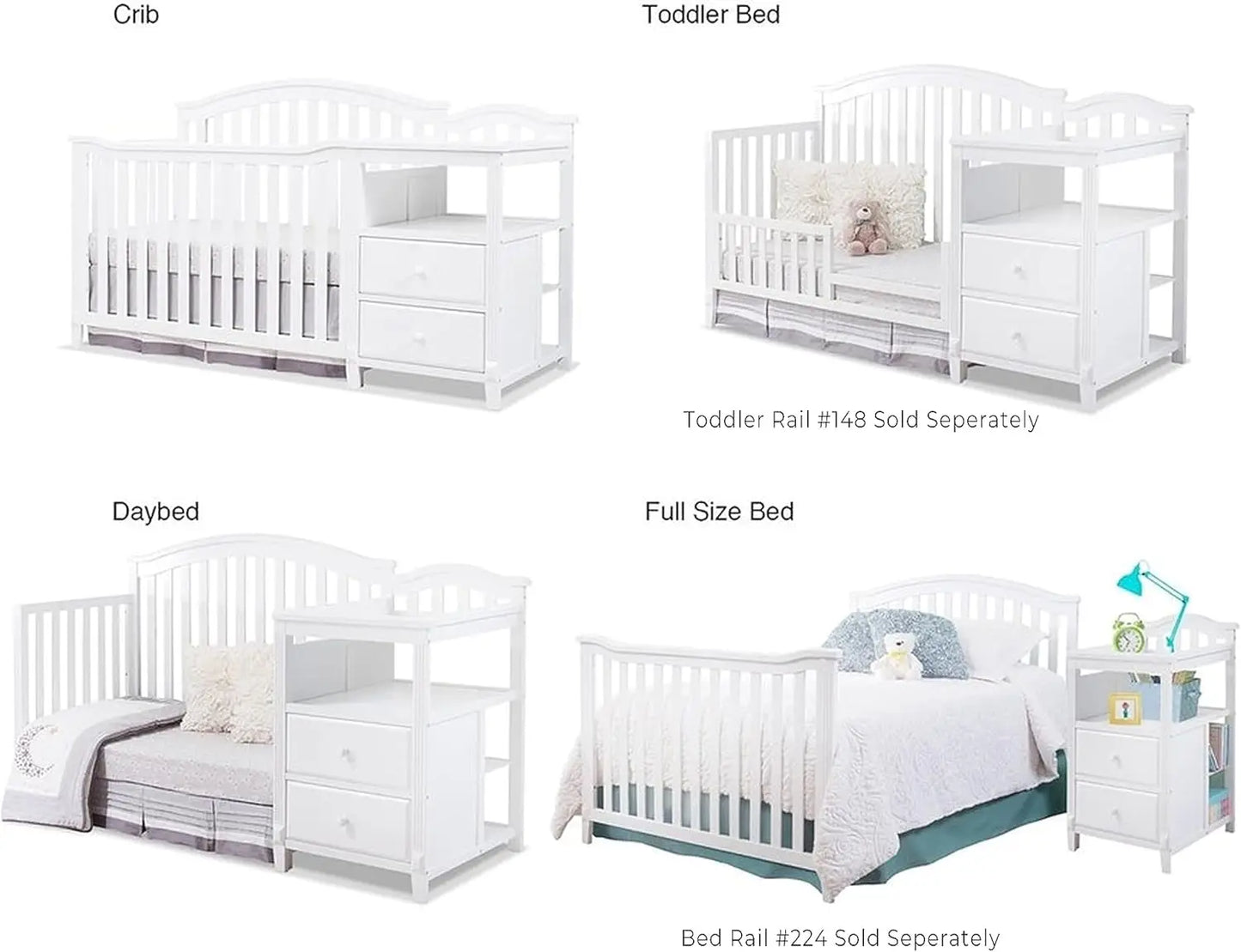 Furniture Berkley Crib and Changer with Slat Panel Back Classic -in- Convertible Diaper Changing Table Non-Toxic Finish Wooden B