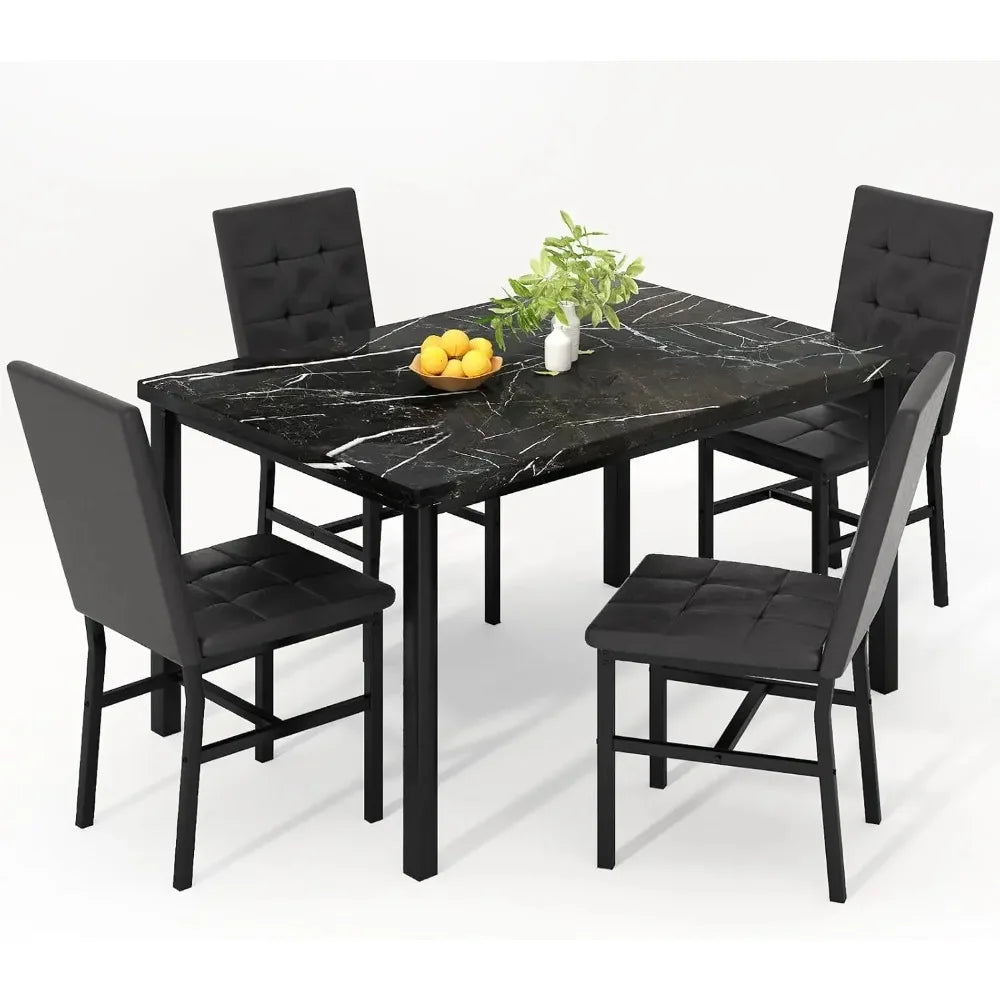 Dining Room Table Set 5 Piece  Set Marble Dining Table 4 Chair Table Set for Kitchen Living Room Breakfast