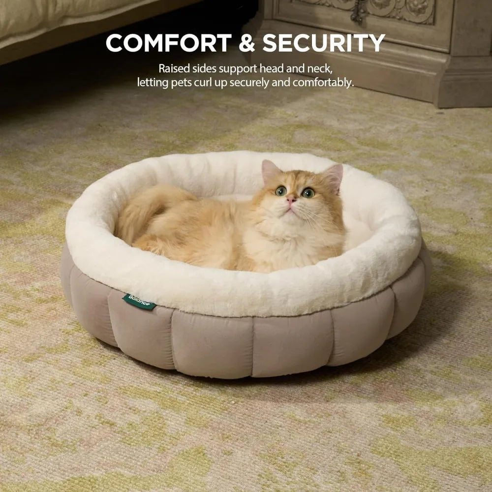 Cat Beds for Indoor Cats, Washable Round Dog Bed, Donut Dog Bed with Anti-Slip Bottom for Small Dogs, 28 Inches