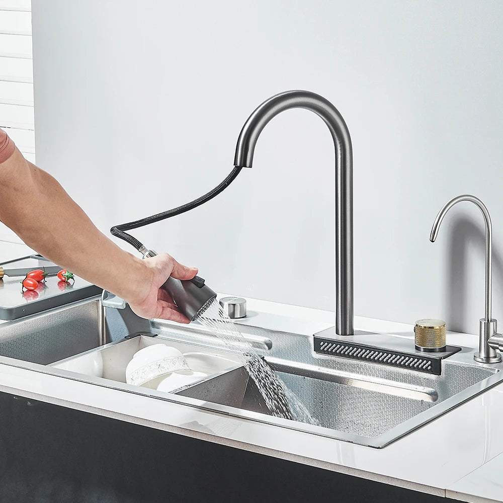 Brushed Nickel Stainless Steel Kitchen Sinks Recessed Sinks Kitchen Taps Sinks with Drains Kitchen Faucet Sink Sets