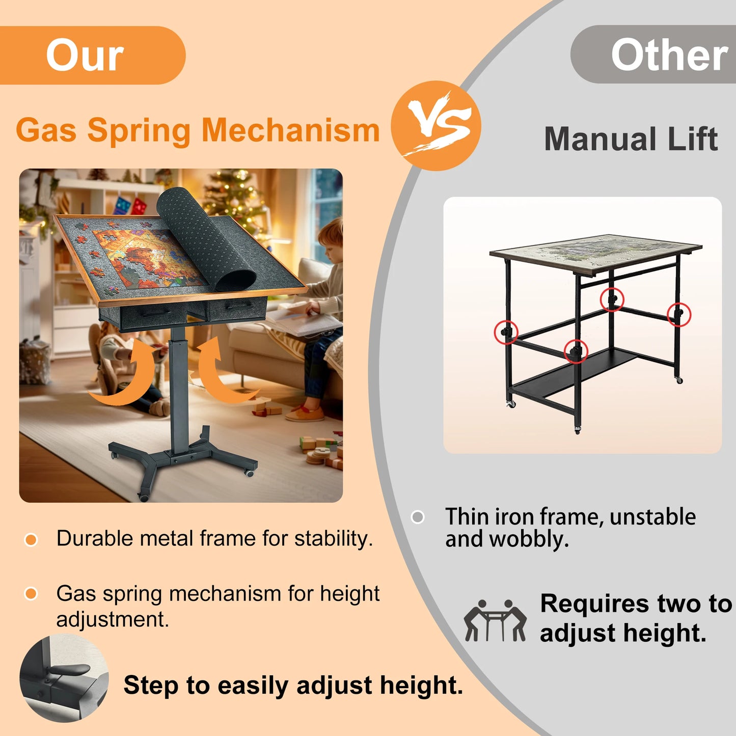 1500 Pieces Jigsaw Puzzle Table with Wheels and Drawers, Adjustable Height & Tilt Angle for Adults Indoor Game Ideal Gift