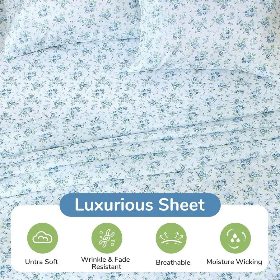 King Size 4 Piece Sheet Set, Soft Breathable Bed Sheet Set for Bedroom with Deep Pocket Up to 16, WrinkleFree amp Cooling Beddin