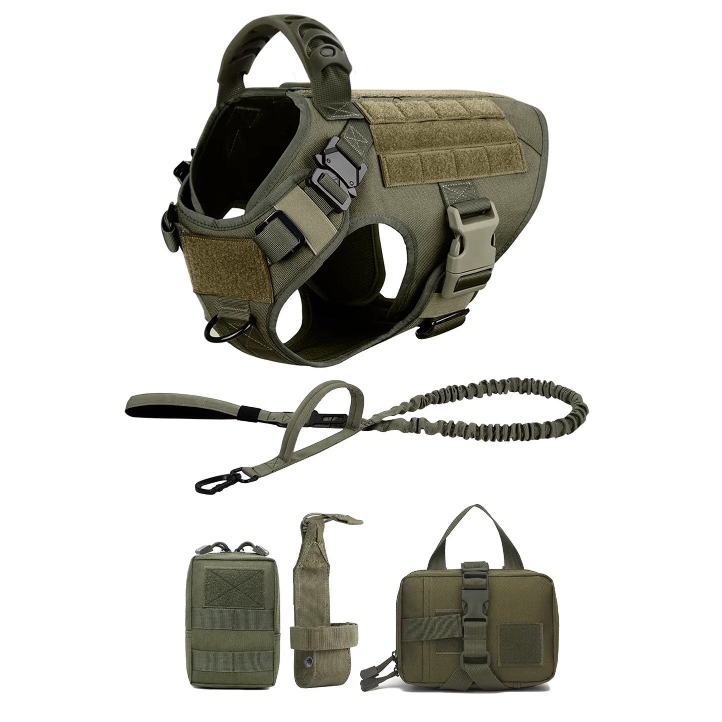 Adjustable Tactical Dog Harness With Leash And Detachable Pocket Pack For Medium Large Dogs Outdoor Training Walking Hiking Running No Pull Pet Vest Set