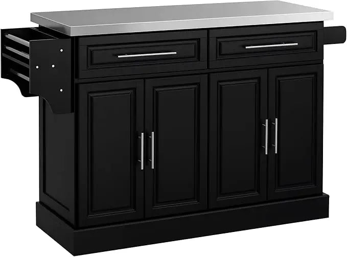 Rolling Kitchen Island Cart with Wheels, Portable Island Table for Kitchen with Stainless Steel Top, Adjustable Shelves