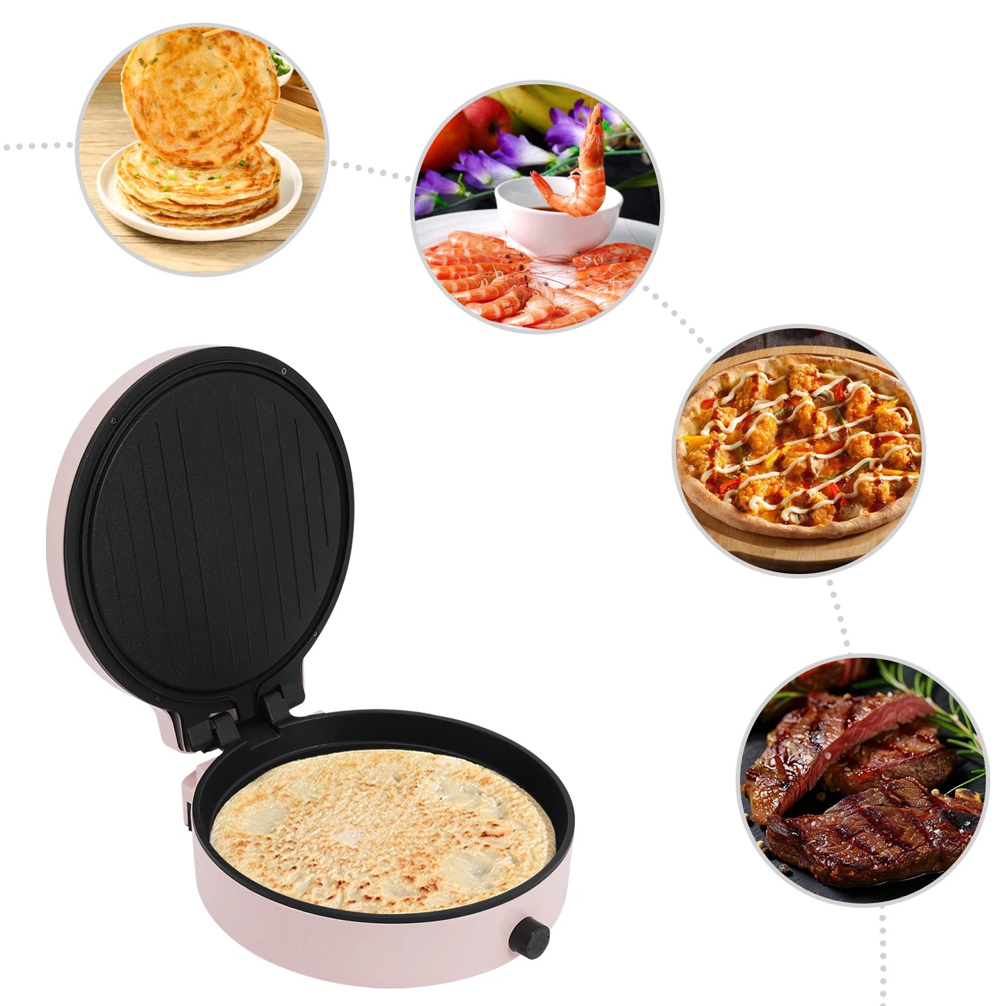 32*8cm Aluminum Alloy Pizza Maker,110V Pink/Black Electric Countertop Grill for Home Kitchens,Parties