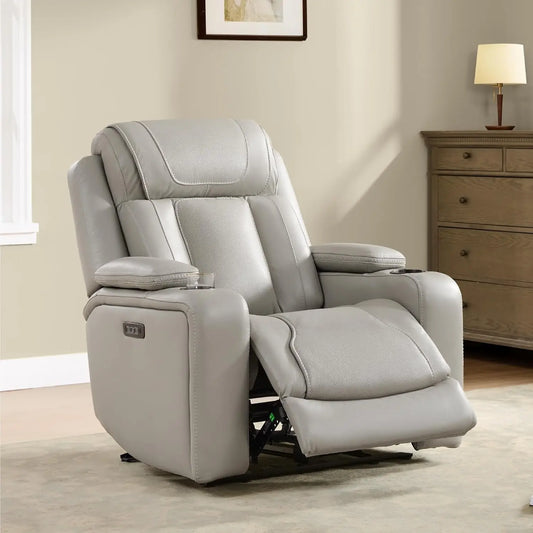Super Zero Gravity Recliner Chair, Oversized Genuine Leather Electric Recliner W Power Adjustable Headrest & Lumbar, Customized