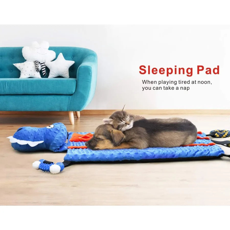 Dog Play Mat with Chew Toys Multiple Puzzle Interactive Toy Pet Playing Mat for Small Medium Dogs Cats All-in-One Crocodile Pat