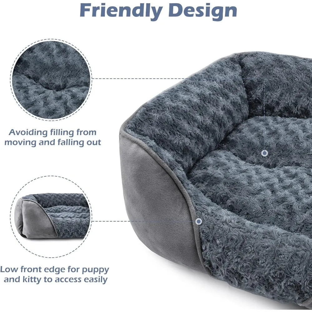 Rectangle Washable Orthopedic Dog Bed Soft Calming Durable Anti-Slip Bottom Small Medium Large Sizes