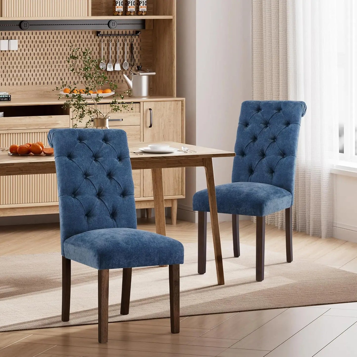 Dining Chairs Set of 2, Button Tufted Parsons Upholstered Chairs with Solid Wood Legs, Mordern Fabric Kitchen, Customized
