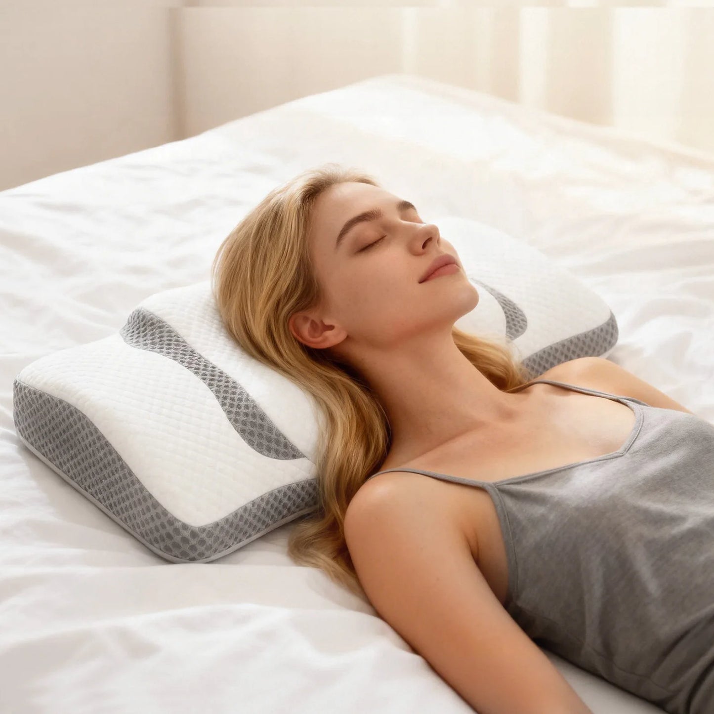 JHK Queen Size Memory Foam Cervical Neck Pillow Ergonomic Support Contour for Side with Arm Rest Slot and Ice Silk Pillowcase