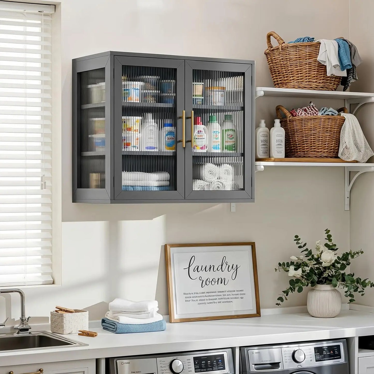 Floating Wall Cabinets with Acrylic Glass Doors, Bathroom Wall Cabinet with Adjustable Shelf, Glass Display Cabinet, Customized