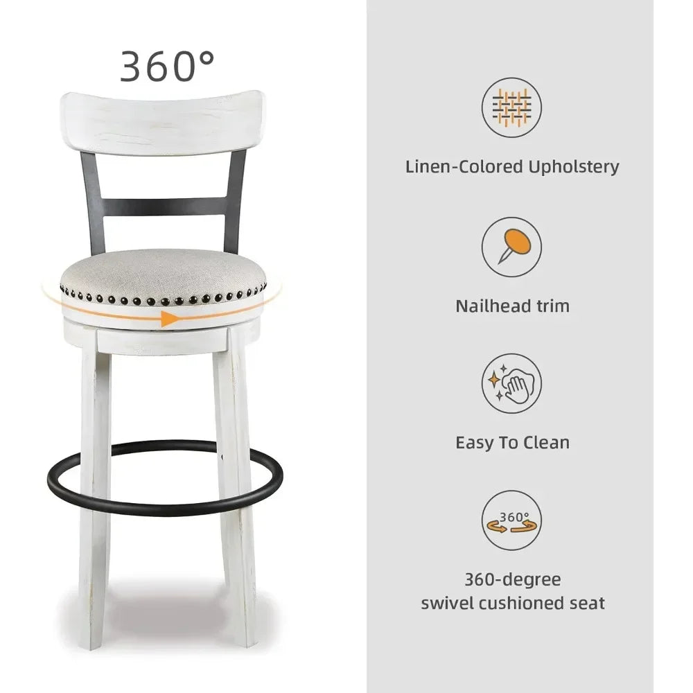 valebeck 30" modern swivel pub height barstool, whitewash