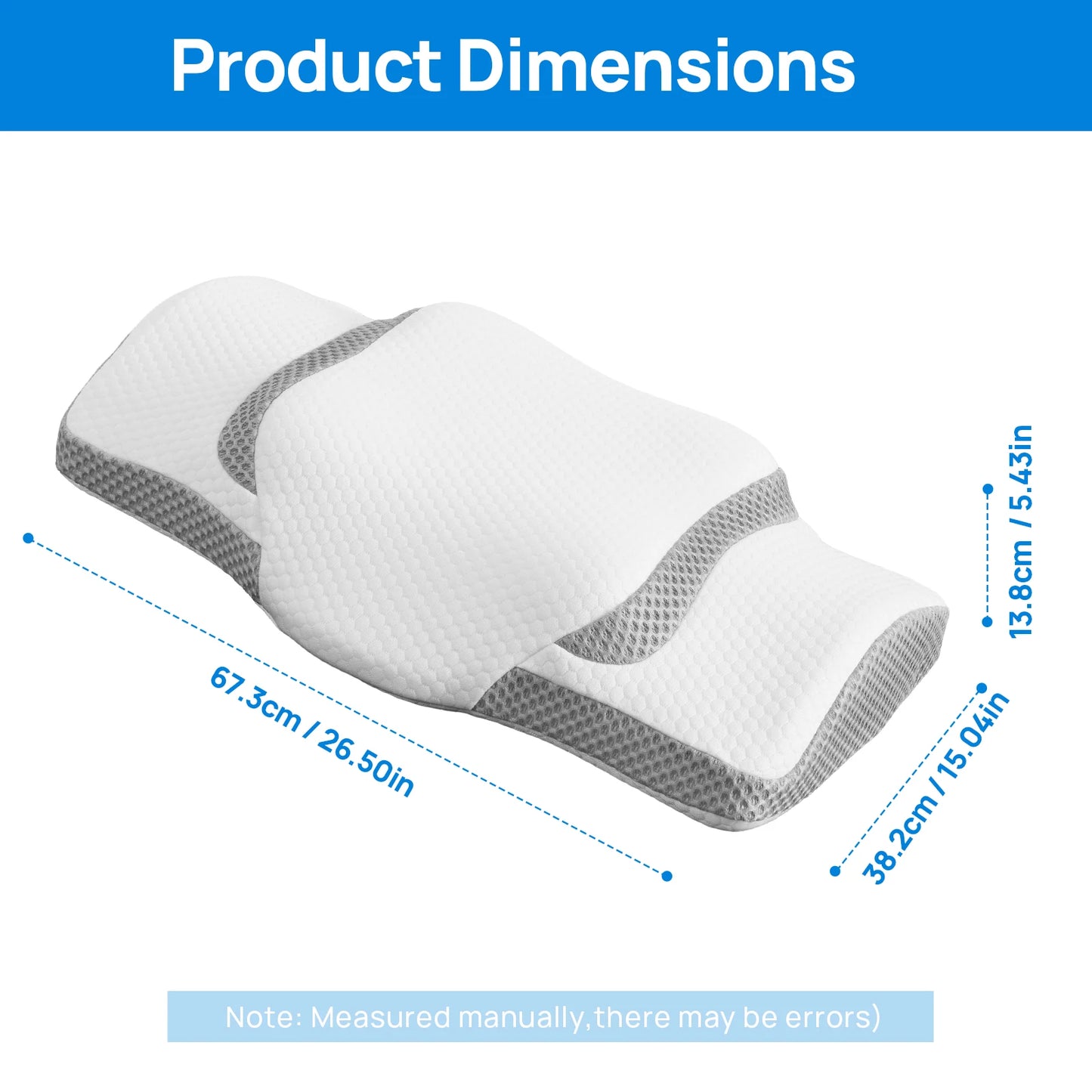 JHK Queen Size Memory Foam Cervical Neck Pillow Ergonomic Support Contour for Side with Arm Rest Slot and Ice Silk Pillowcase