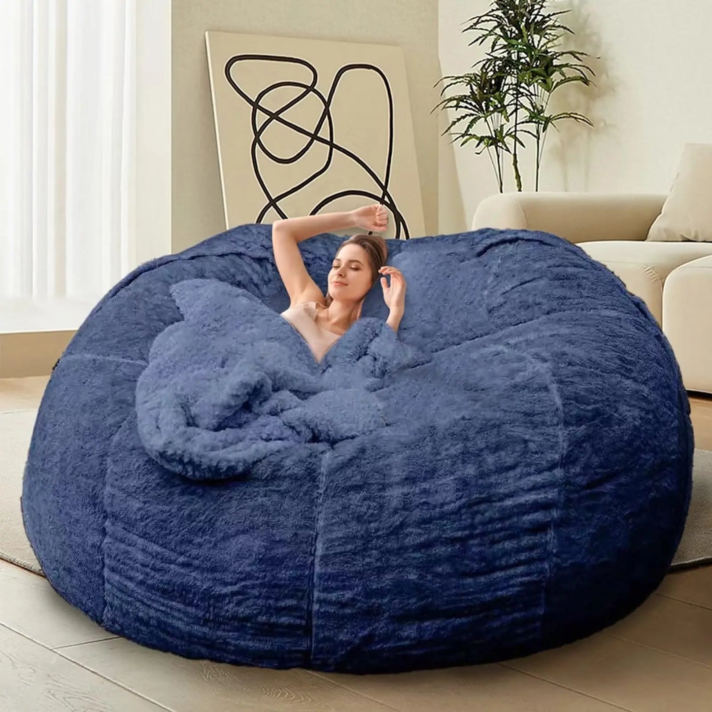 Bean Bag Chair for Adults Kids Without Filling Comfy Fluffy Giant Round Beanbag Lazy Sofa Cover for Reading Chair Floor C