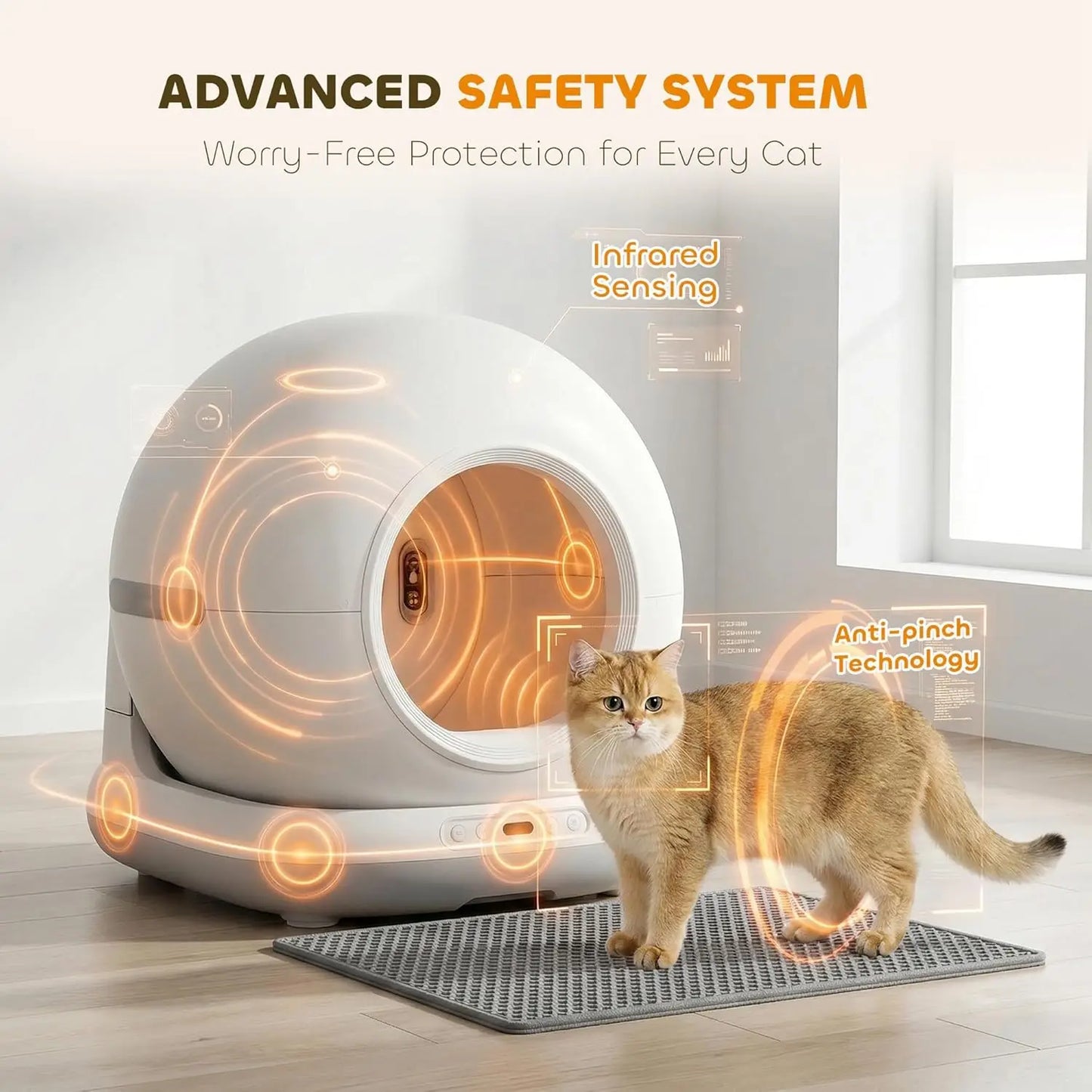 Extra Large 72L Self Cleaning Litter Box, App & 2.4G WiFi, Odor & Noise Control, Safety Sensors, Deodorant Gel, Mat & Bag,Custom
