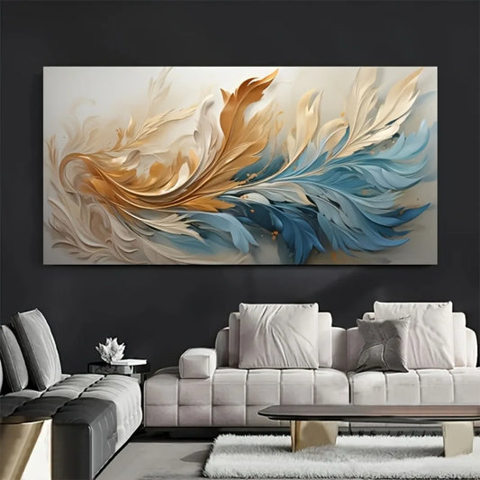 Modern abstract gold feather canvas art, suitable for interior decoration, 1.5 inch thick pine solid wood frame