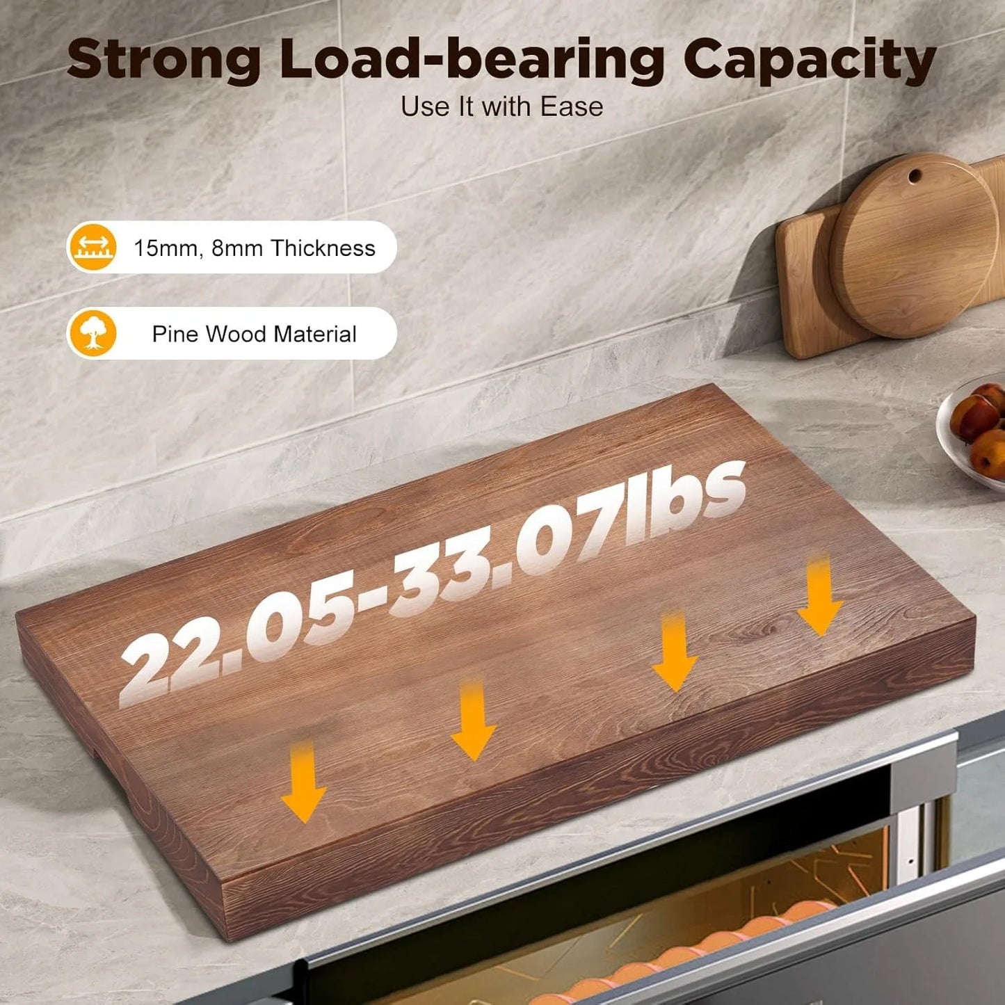 Noodle Board Stove Cover with Built-in Handles: Extra Thick Pine Wood for Gas and Electric Stoves, 30 * 22 * 2.5in, Brown