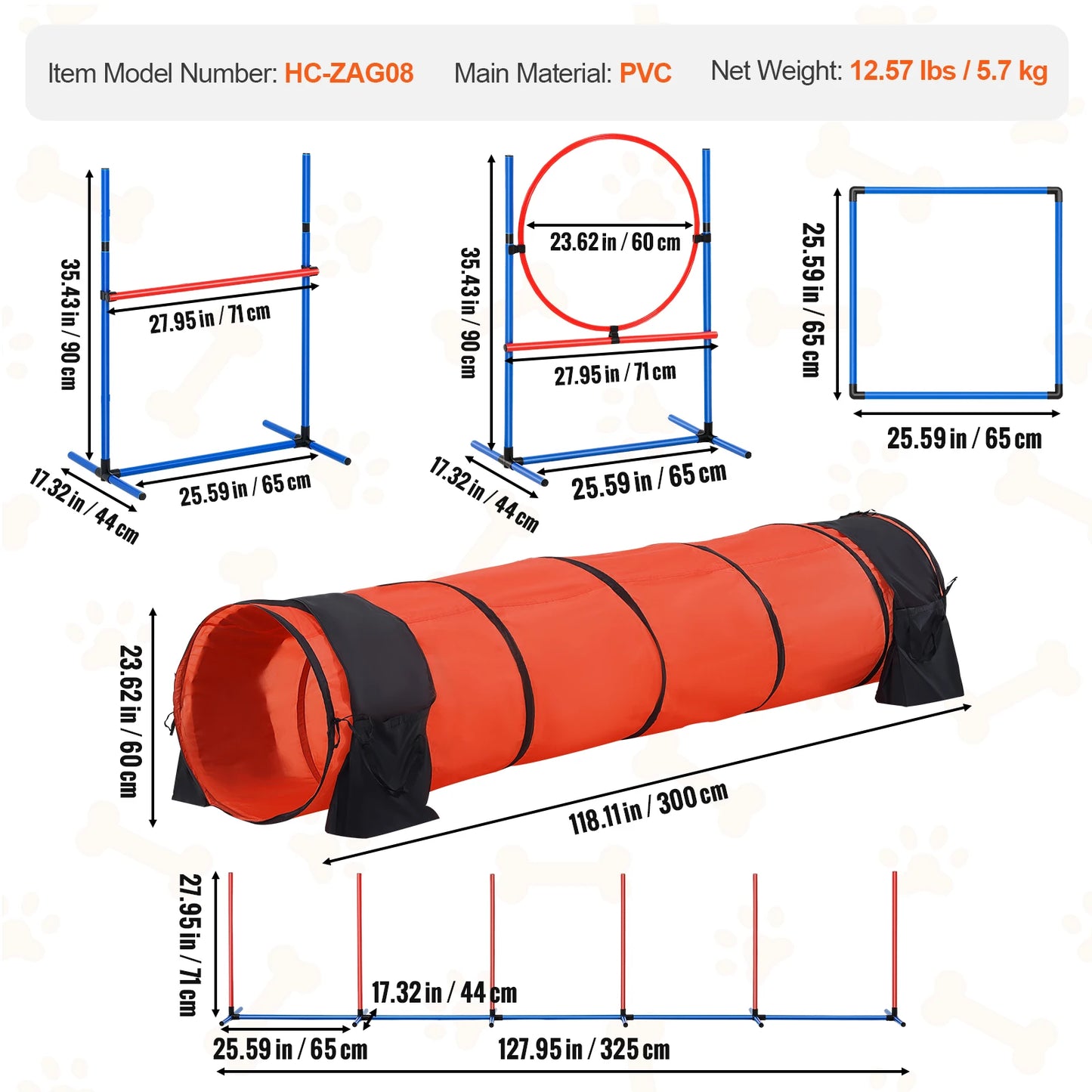 SucceBuy Dog Agility Training Equipment 5PCS Set Upgrade with Adjustable Hurdles Extend Tunne Puppy Obstacle Course Kit with Bag