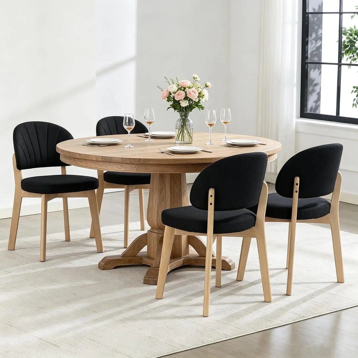 PU Leather Dining Chairs Set of 4, Upholstered Kitchen & Dining Chairs, Mid Century Solid Oak Wood, Custom