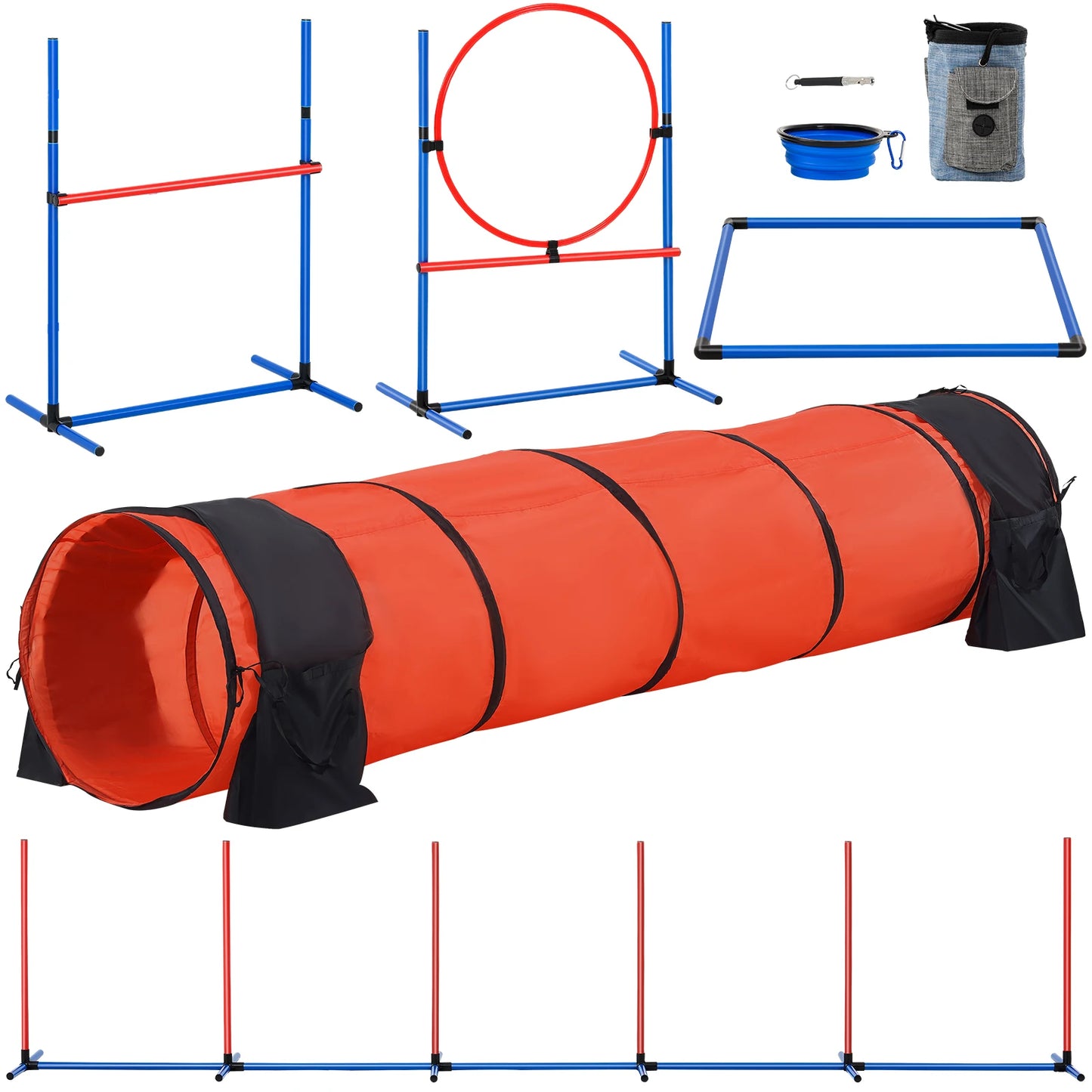 SucceBuy Dog Agility Training Equipment 5PCS Set Upgrade with Adjustable Hurdles Extend Tunne Puppy Obstacle Course Kit with Bag