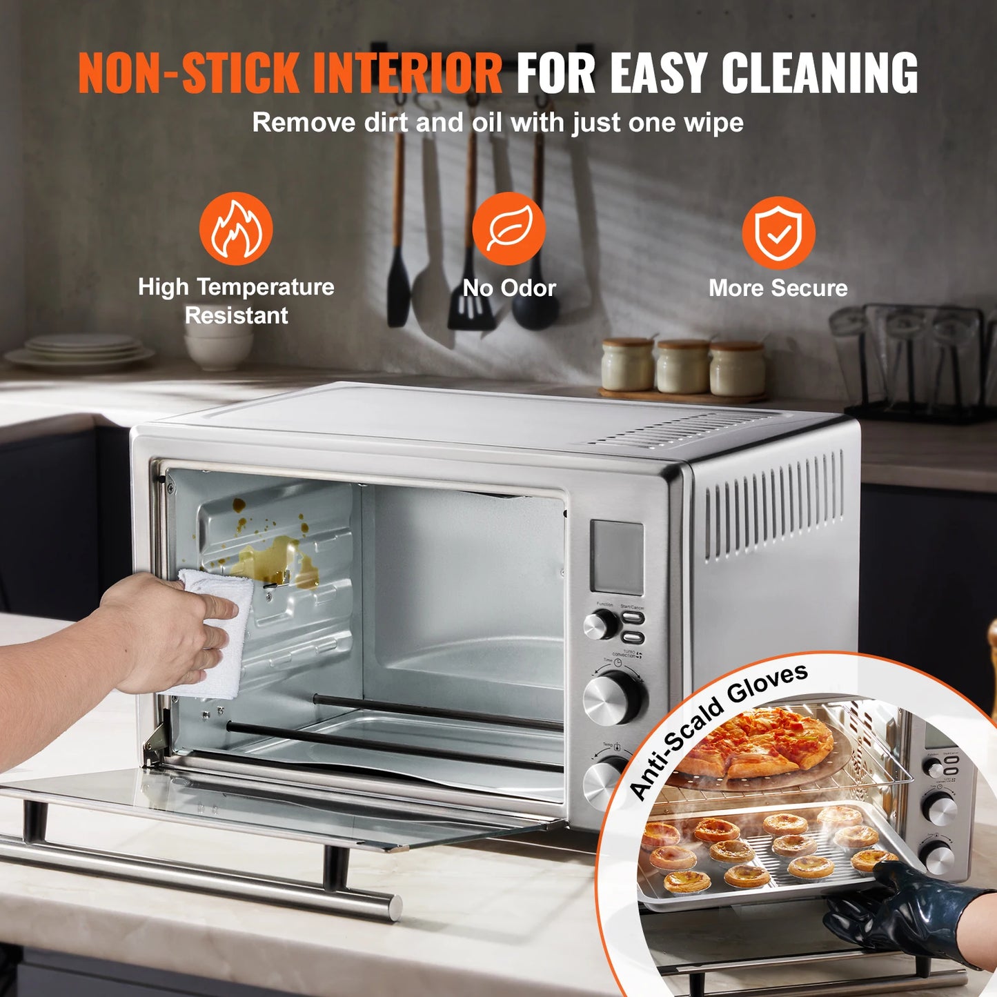 SucceBuy 10-IN-1 Convection Oven 28L Multifunctional Conventional Oven Countertop 4-Tier Toaster with Front Glass Door for Home
