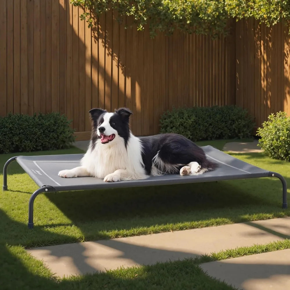 Large Elevated Cooling Pet Cot with Breathable Mesh and Skid Resistant Feet for Indoor Outdoor Use
