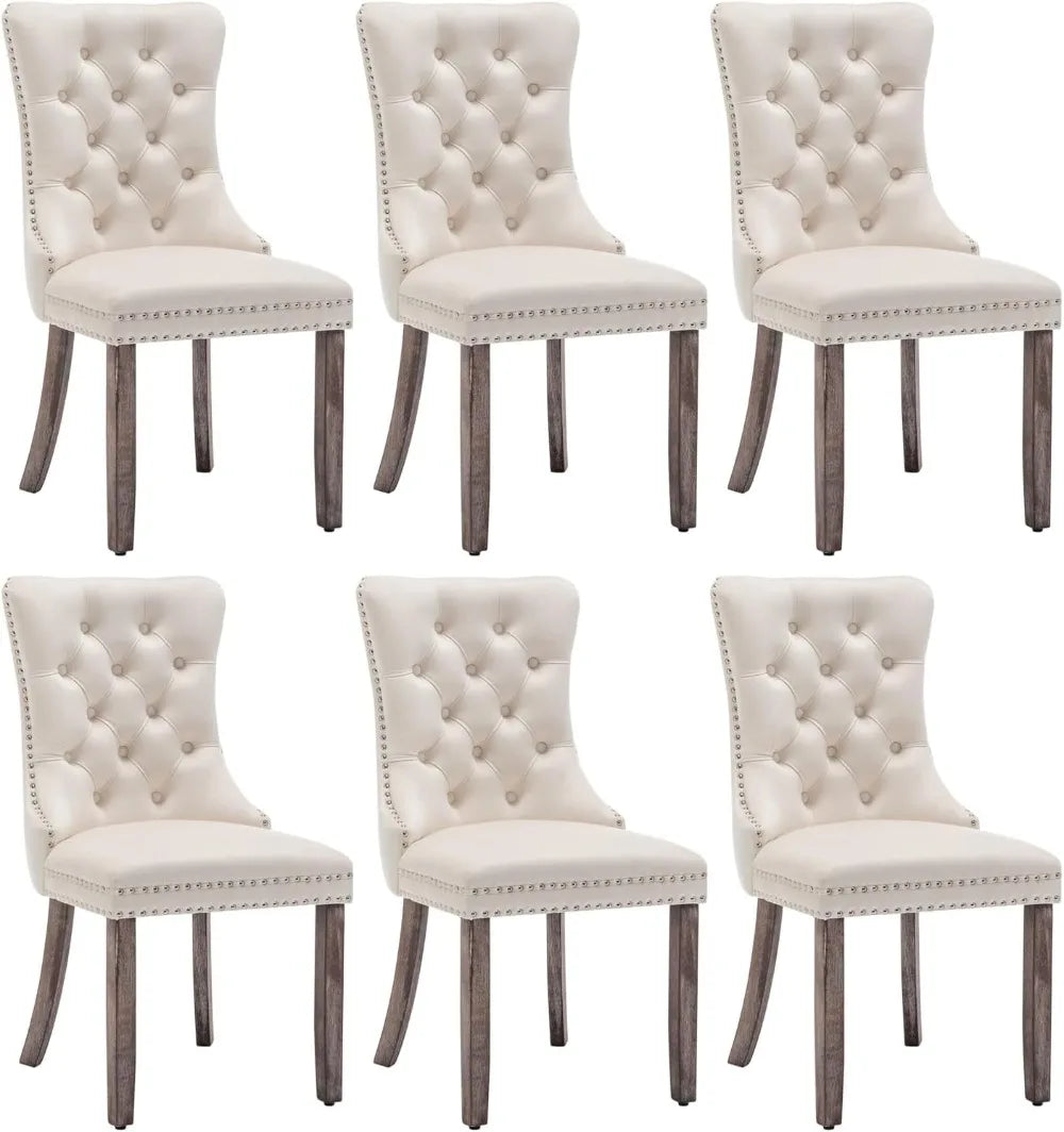 Velvet Dining Chairs Set of 6, Upholstered Dining Room Chairs with Nailhead Ring Pull Trim, Button Tufted Wing Back Chairs