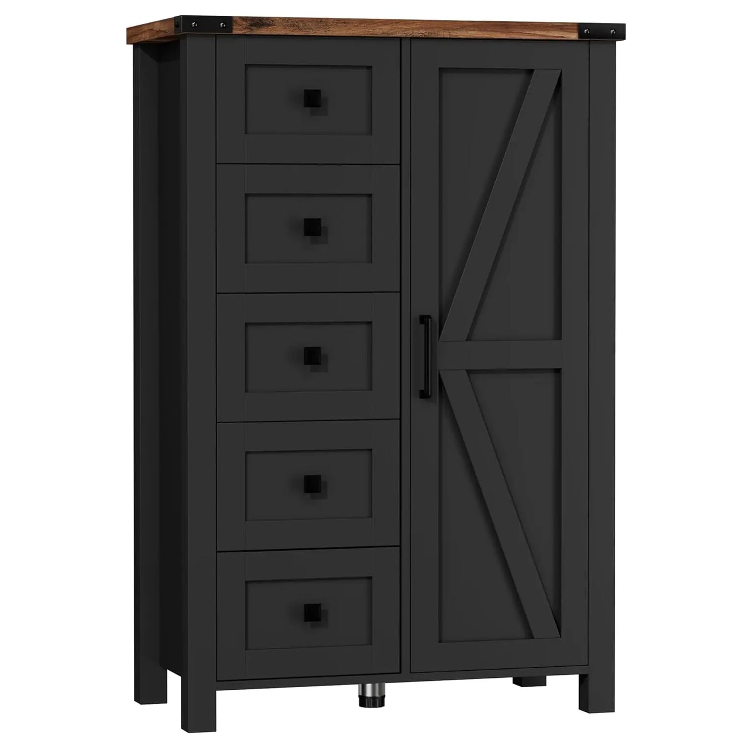 Farmhouse Dresser Storage Cabinet for Bedroom, 5 Drawer Dresser with Barn Door, 48 Inch Tall Grey Wood Chest, Customized