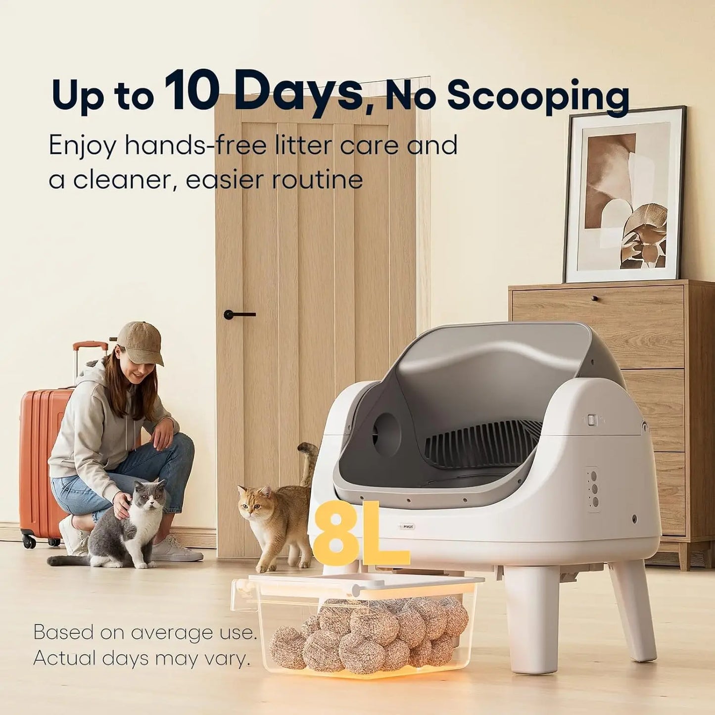 Open Top Self Cleaning Cat Litter Box, Automatic Litter Box with 7 Pairs of Safety Sensors, Anti-Pinch Protection, Customized
