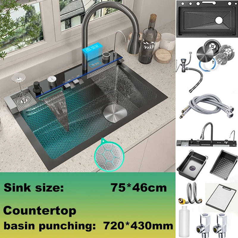 New Modern Stainless Steel Kitchen Sink Multifunctional Sinks Digital Display Large Single Slot Wash Dish Bowl Various Styles