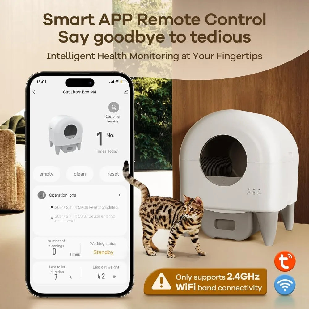 Automatic Self Cleaning Litter Box | Large Capacity for Multiple Cats | App Control with Safety Protection to Ensure Pet Safety