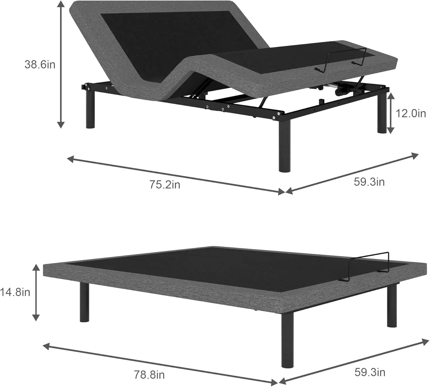 Large Adjustable Bed Frame with Adjustable Legs, Electric Bed Base, Wireless Remote Control, Silent and Durable