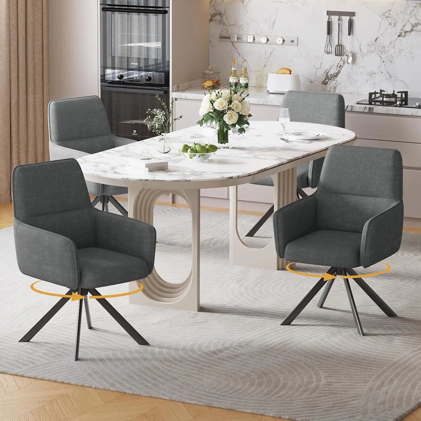Swivel Dining Chairs Set of 2, Upholstered Dining Room Chairs with Thicken Cushion, 360°Swivel Dining Chairs with, Customized