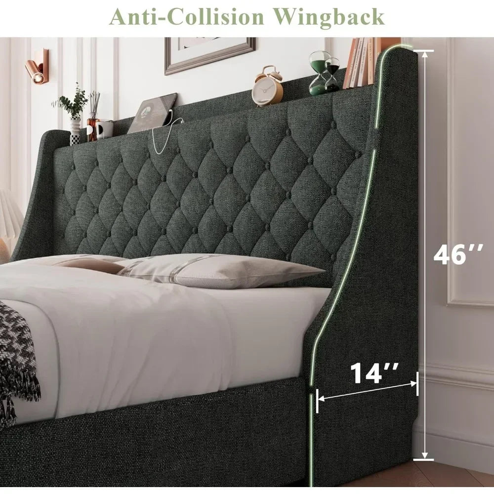 BestsellerBestsellerBestsellerfeonase queen bed frame with 4 storage drawers, upholstered storage bed with charging station, tuf
