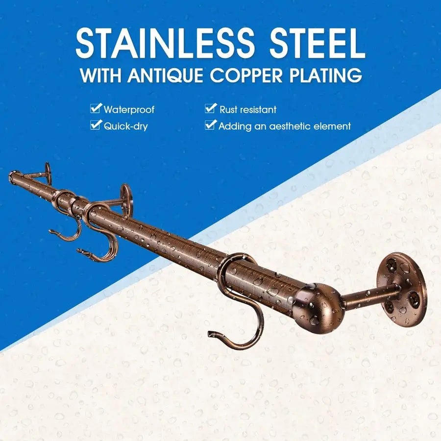 39.4 Inch Stainless Steel Wall Mounted Hanging Pot and Pan Rack with Adjustable S Hooks, Antique Copper