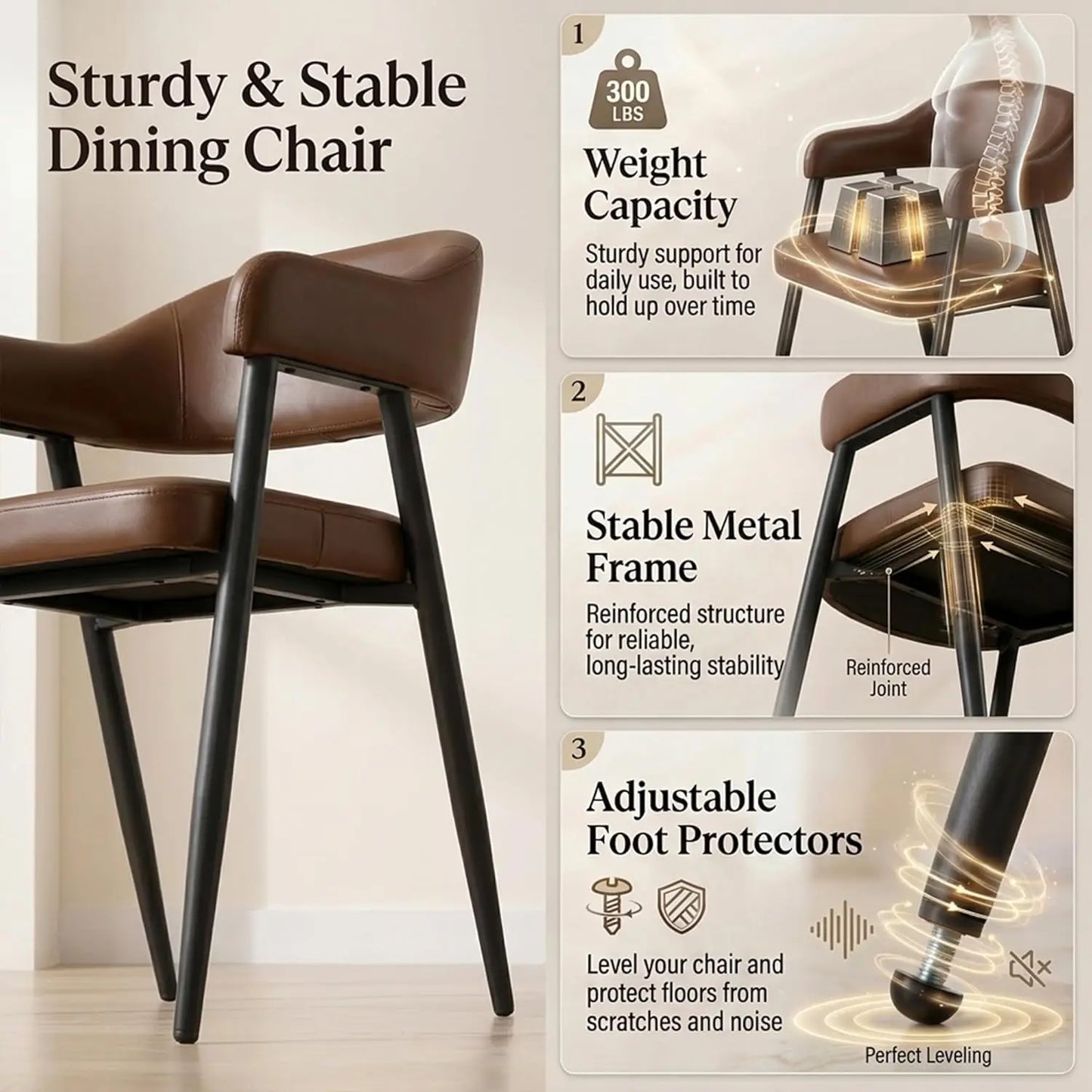 Faux Leather Dining Chairs 6pcs Mid-Century Barrel Arms Metal Legs Open Back Kitchen Dining Room Custom