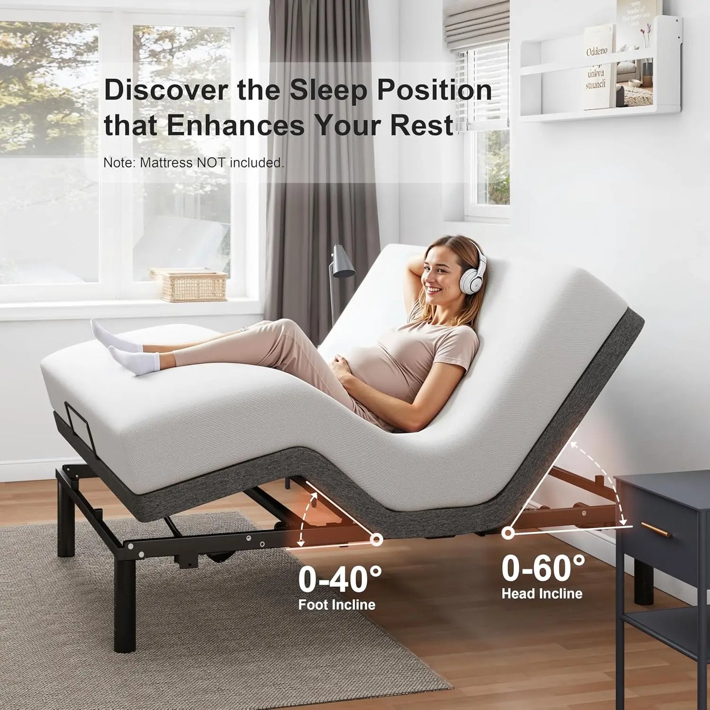 Large Adjustable Bed Frame with Adjustable Legs, Electric Bed Base, Wireless Remote Control, Silent and Durable