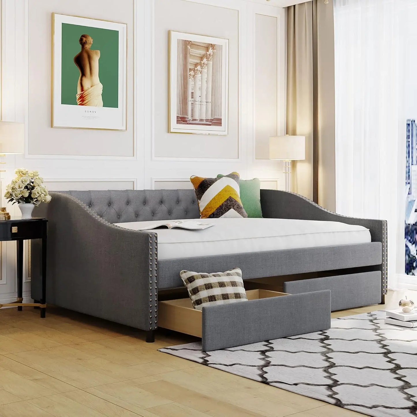 Full Size Daybed, Modern Luxury Tufted Button Upholstered Full Sofa Bed for Bedroom Living Room, Beige, Customized